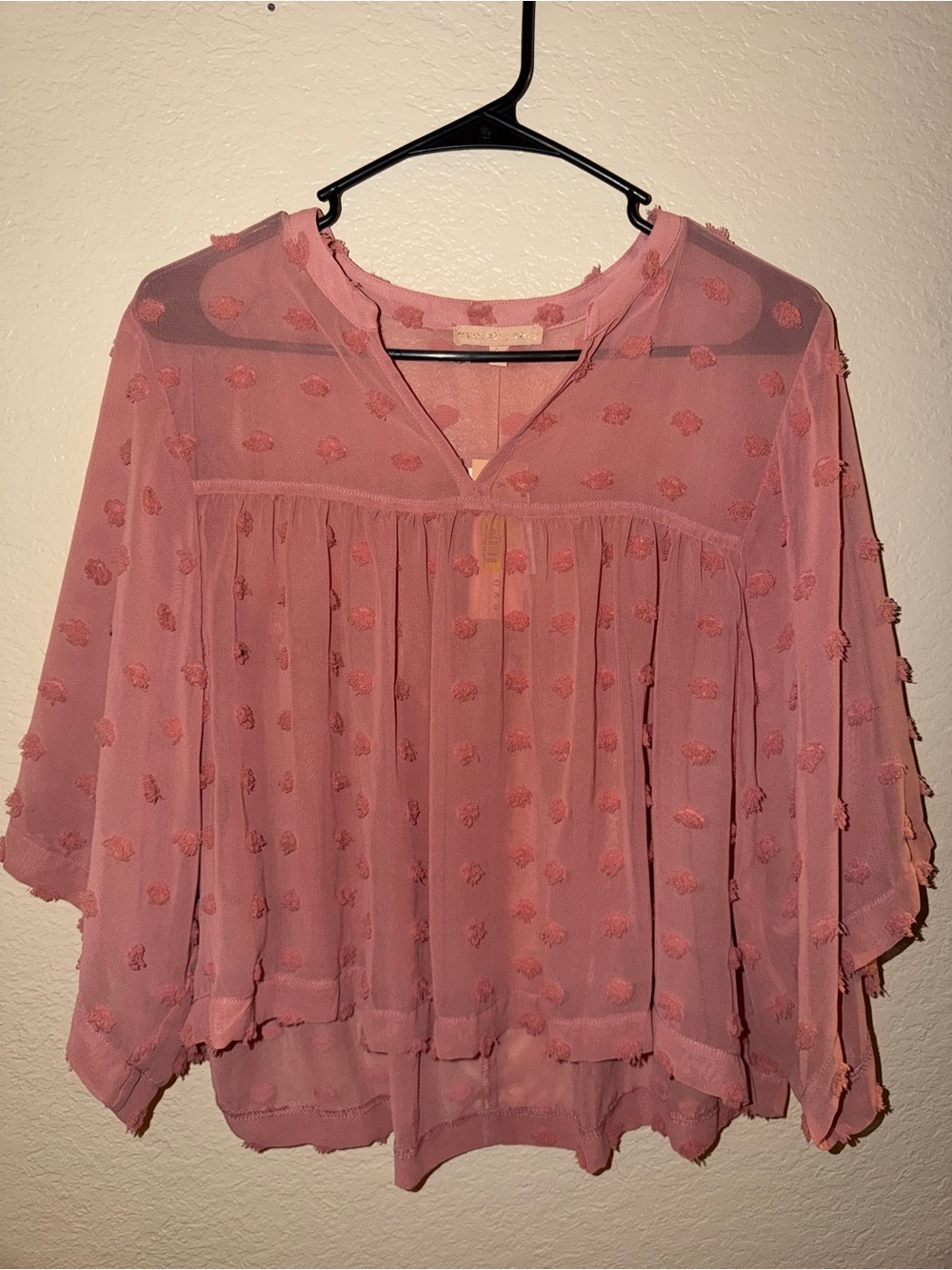 Women's Pink Textured Swiss Dot Blouse